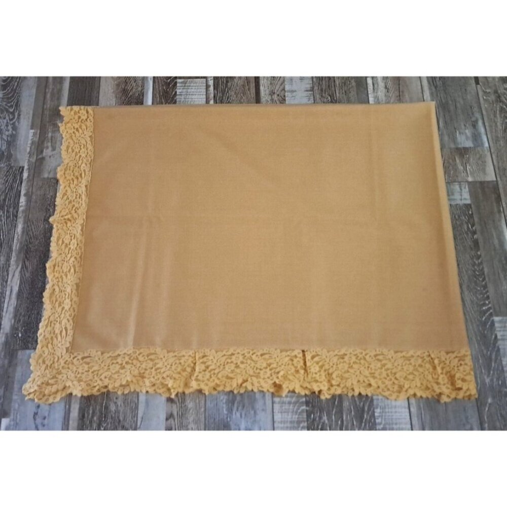 Vintage Harvest Gold Tablecloth Rectangular Lace Edge Mid Century Cottage 44x60